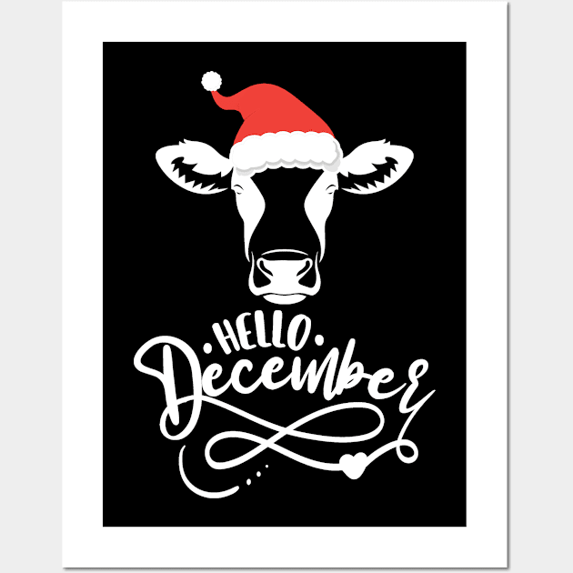 Hello December Moo Christmas Wall Art by RKP'sTees